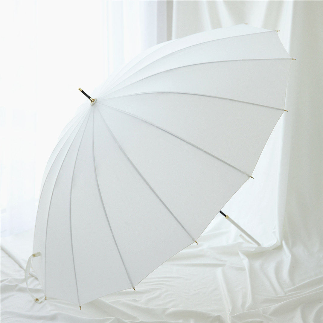 沛欣烫金长柄日式复古骨强抗风纤维直骨纯色伞