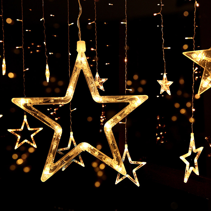 节日led大星星灯串五角星窗帘灯彩灯闪灯串灯装饰求婚房间满天星