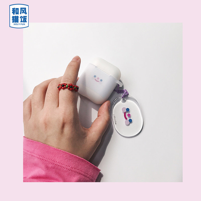 苹果新airpods2无线蓝牙耳机贴纸保护硅胶套trf韩国笑脸全包软壳