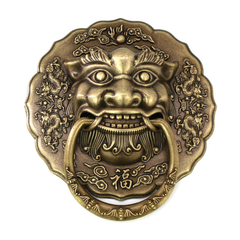 中式仿古纯铜大门狮子头拉手拉环虎头兽头兽面把手实木门拉手门环
