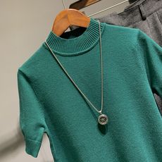 秋款男士半高领针织短袖韩版修身纯色半袖T恤潮男紧身中领打底衫 秋款男士半高领针织短袖韩版修身纯色半袖T恤潮男紧身中领打底衫