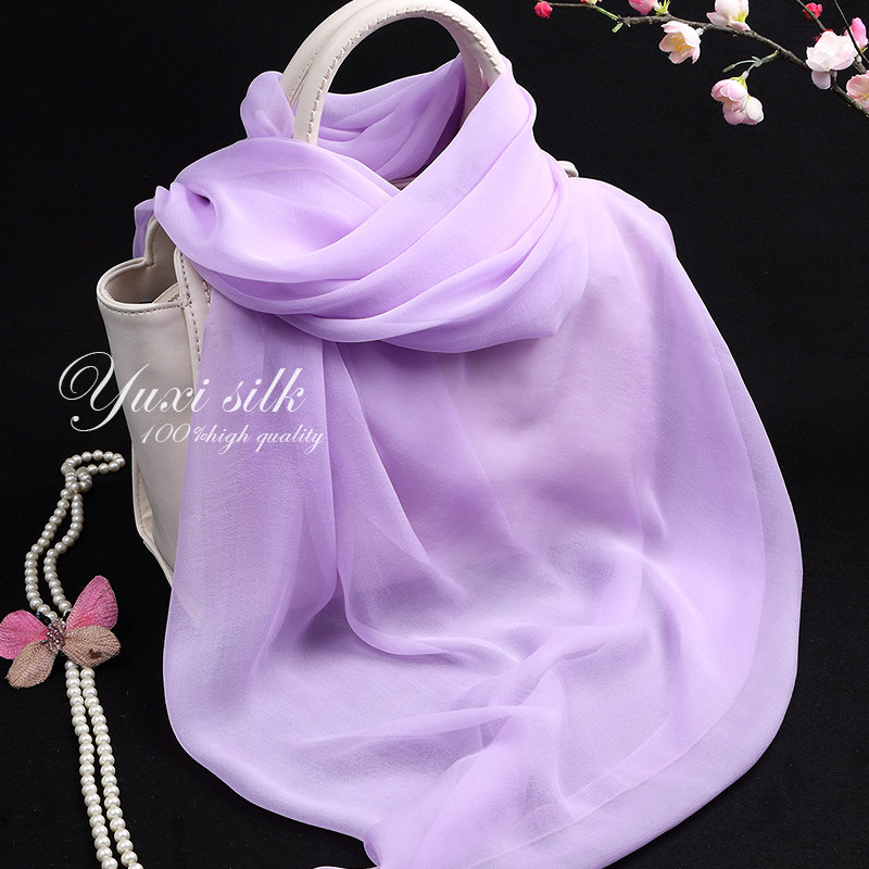 披肩丝绸夏季秋冬春秋纱巾丝巾紫色真丝乔其长围巾
