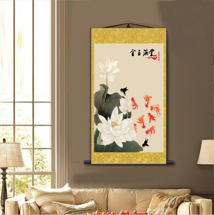 金玉满堂花鸟风水玄关丝绸卷轴挂画国画客厅装饰画现代装饰画