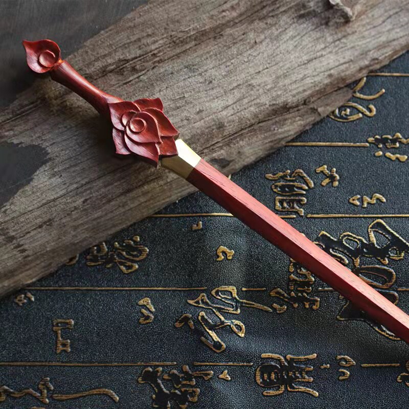 莲生藏剑簪紫檀檀木中刀宝剑手工刻字礼品古风发饰