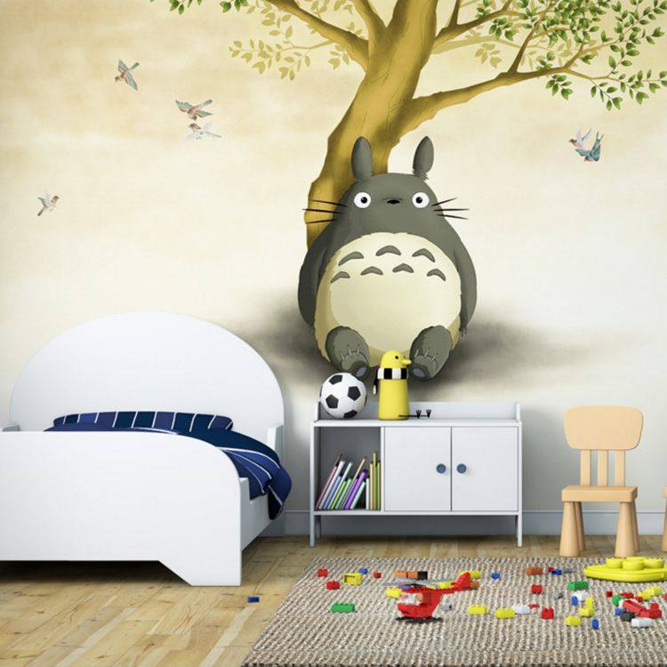 大型壁画手绘卡通龙猫墙纸早教中心客厅儿童房卧室电视背景墙壁纸