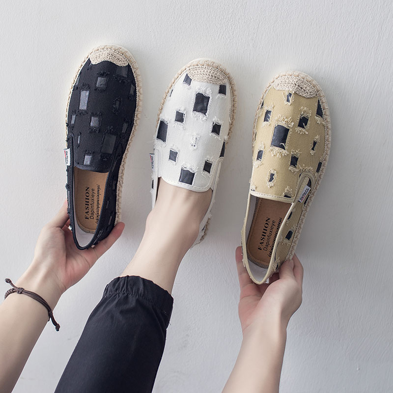 中国风男士懒人亚麻休闲布鞋一脚蹬老北京2022春夏潮男帆布渔夫鞋