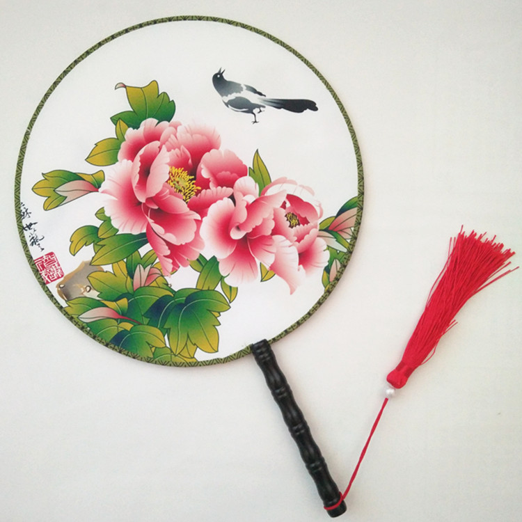 旗袍双面团扇宫扇圆形女式扇子大号古典宫廷工艺扇