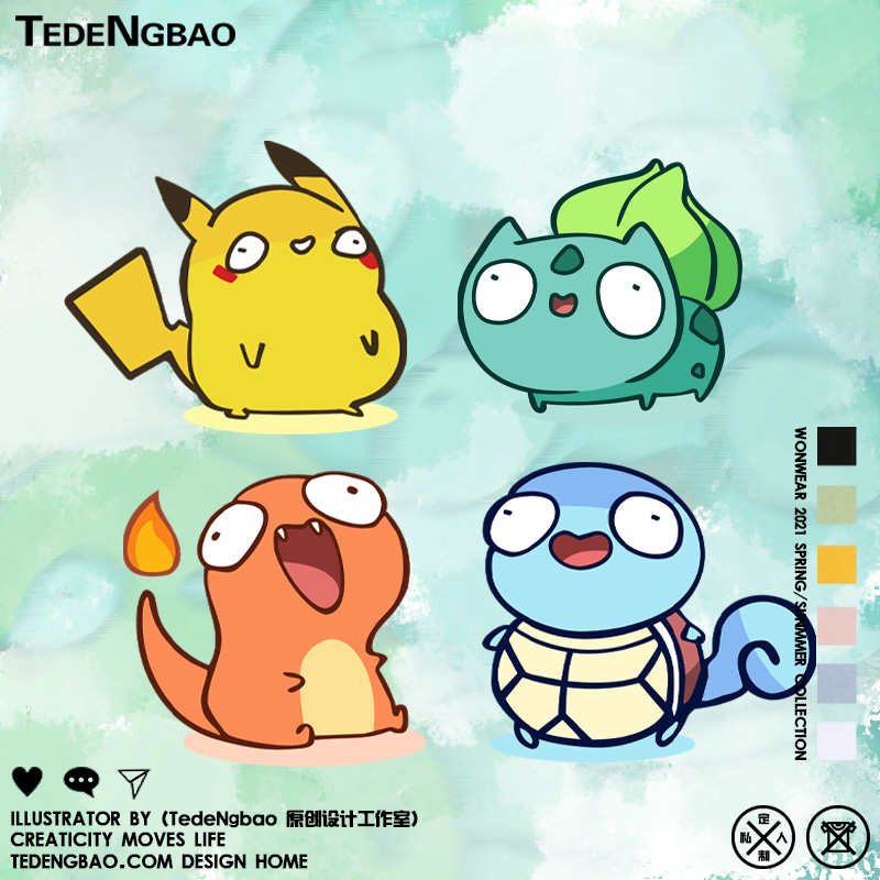 口袋妖怪精灵宝可梦妙蛙种子小火龙皮卡丘杰尼龟可爱卡通短袖t恤