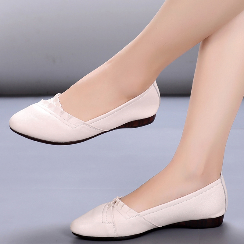 真皮平底鞋女软底皮鞋单鞋浅豆豆软皮夏季薄款单鞋