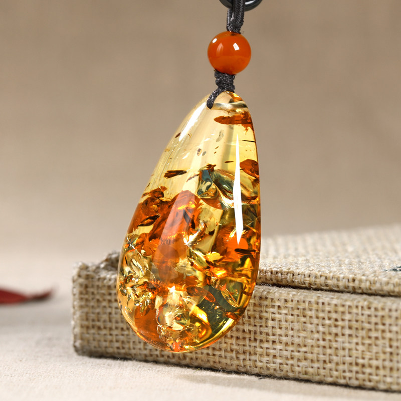 天然欧采妮花吊坠天然水水滴蜜蜡项链男士挂件颈饰
