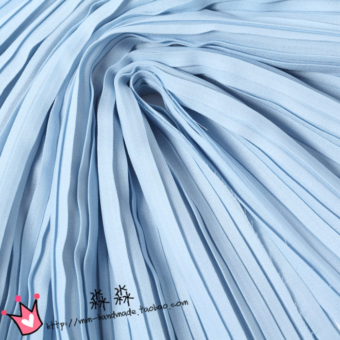 蓝色港风夏天淡蓝珍珠纱布布料工字百褶压皱海绵垫
