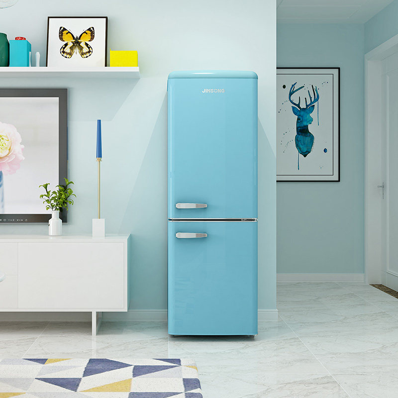 优诺复古双门彩绿蓝粉白红色冷藏可爱怀旧办公室公寓家用小型冰箱