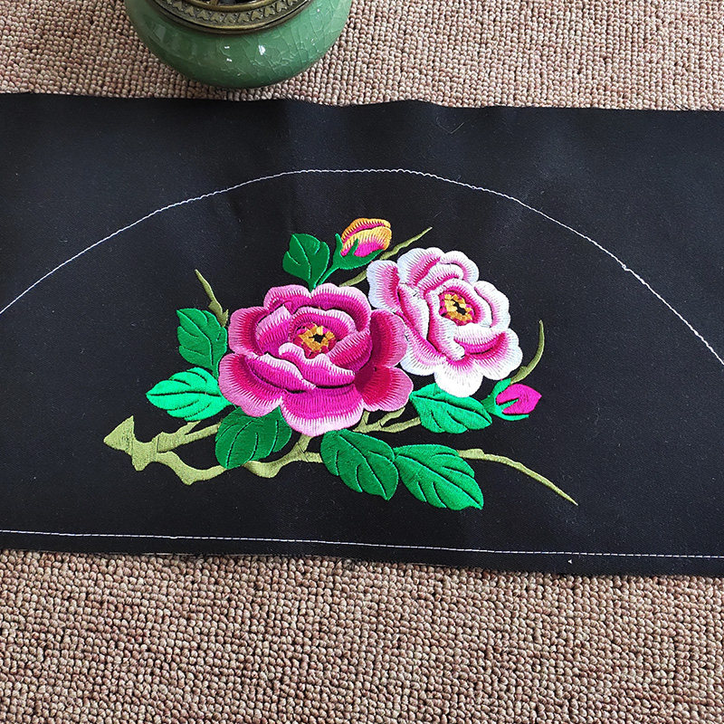 成品机绣花布料托肩刺绣平针民族服装辅料布贴黑色刺绣