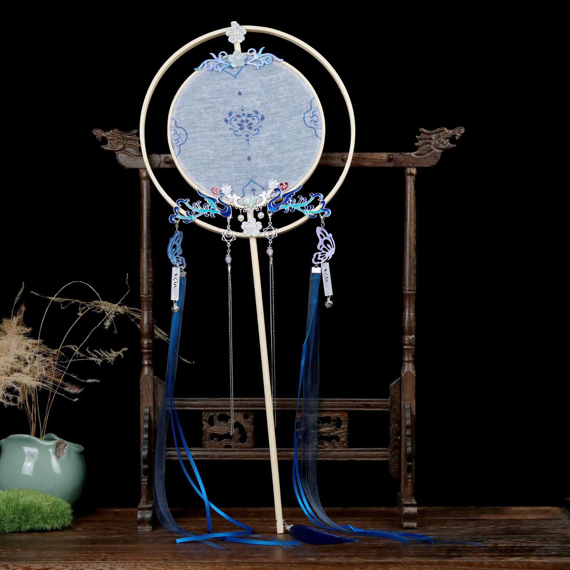 团扇道具拍摄舞蹈国风风中宫廷仙女宫扇仙唐发饰