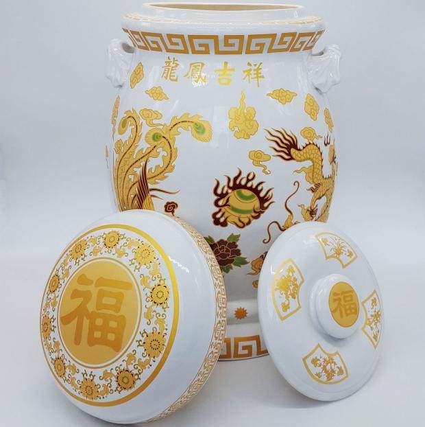 大金金坛捡骨罐直径高度55cm耳朵陶瓷骨灰盒棺材骨灰盒