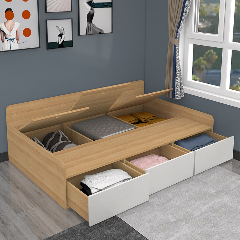 卧靠榻榻米多功能抽屉床高箱储物床小户型单人床懒人板式床