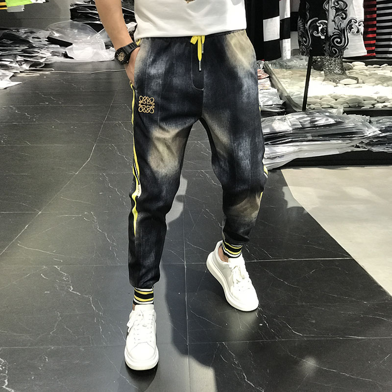 夏季ins潮牌休闲长裤子男裤时尚百搭运动牛仔裤薄款宽松垮裤束脚