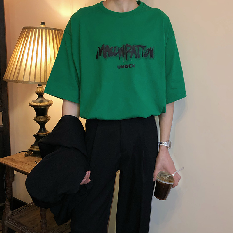 LHHOMME夏季新款数码直喷模糊字母T恤百搭复古显瘦潮流百搭上衣男