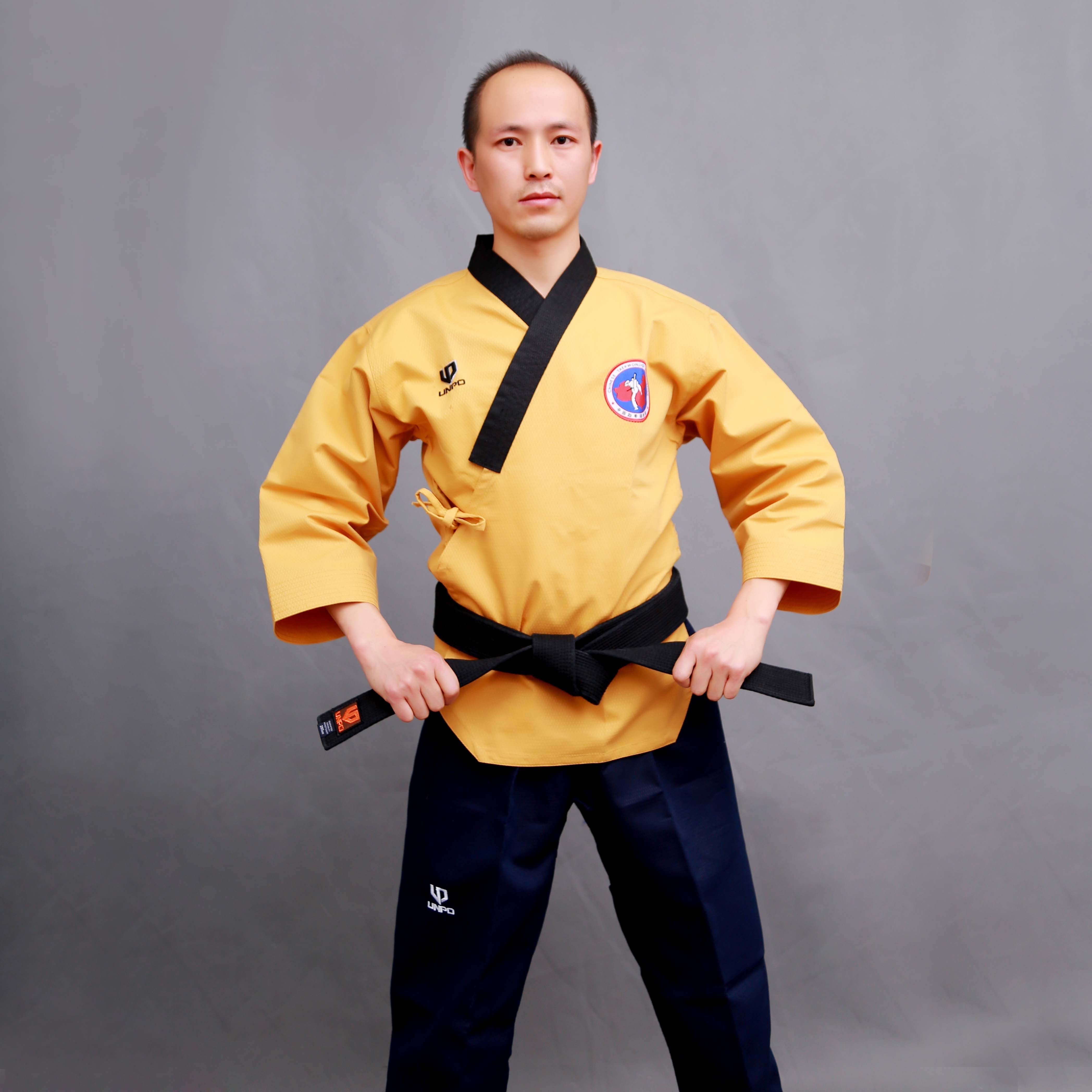 优魄跆拳道大师品势表演训练黄色段道服长袖成人跆拳道服