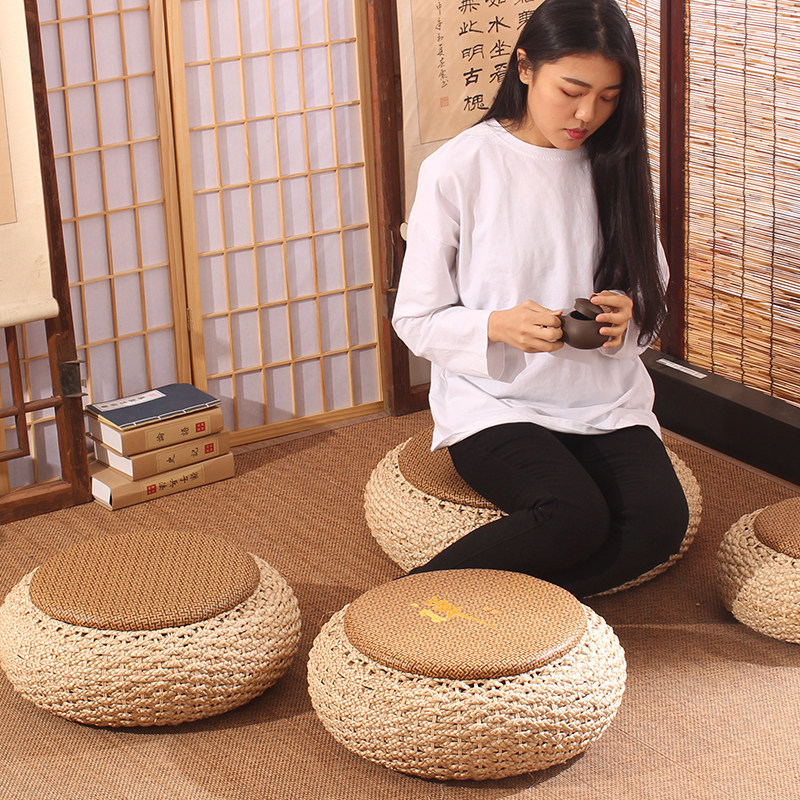 草编蒲团坐垫加厚圆形榻榻米垫子日式藤编打坐蒲团
