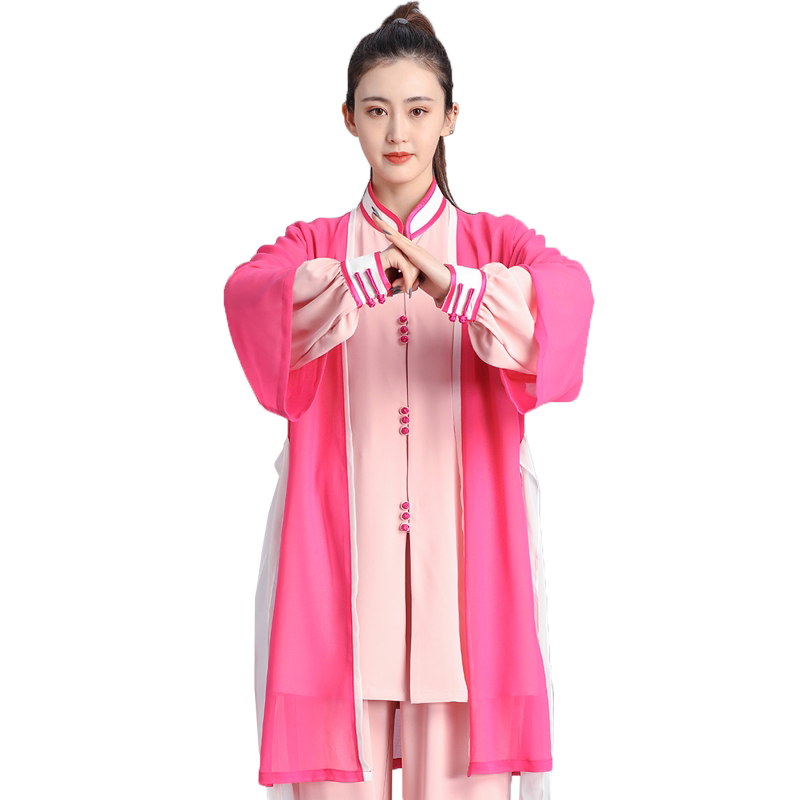 春夏新款太极服女披纱三件件套表演比赛飘逸太极服
