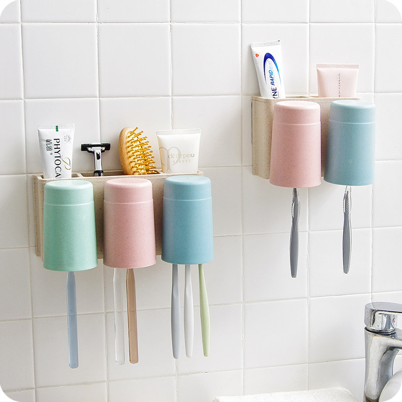 优思居 免打孔壁挂牙刷架漱口杯洗漱套装 卫生间牙刷牙具置物架