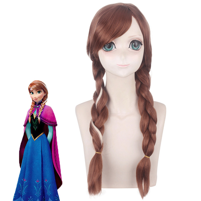 frozen冰雪奇缘anna安娜公主棕色挑染双辫子造型cos日常整顶假发