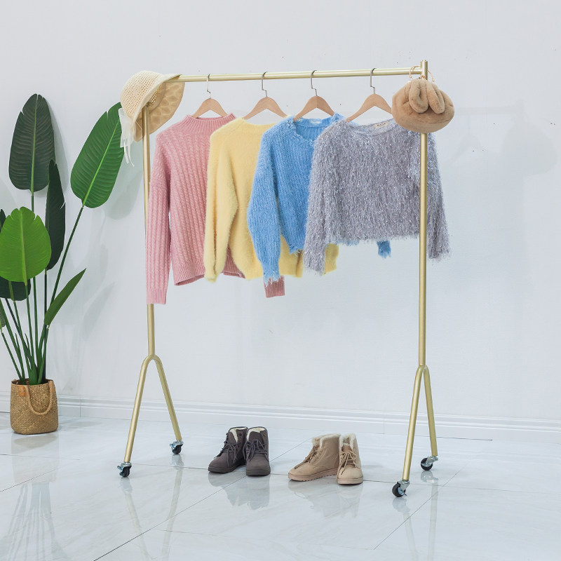 卧室衣帽架落地挂衣架单杆式简易家用阳台晾衣服架子服装架可移动