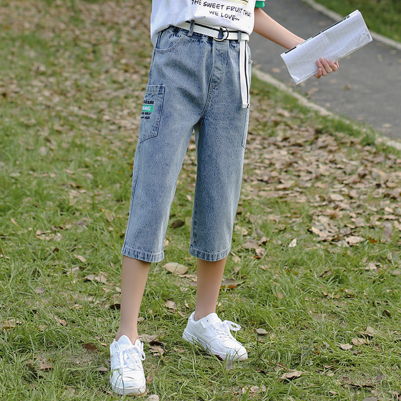 薄款新款蓝色中学生中高初中筒裤少女夏季女生牛仔裤