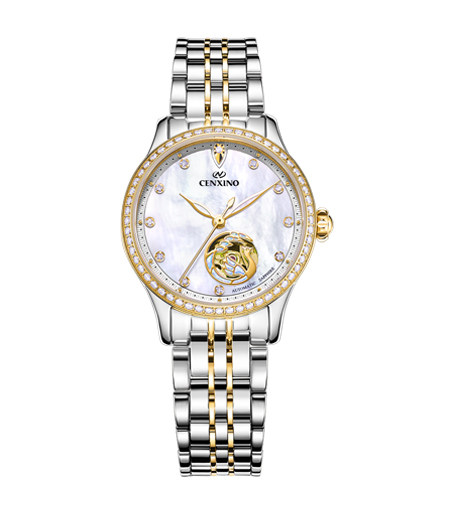 专柜正品卡斯诺cenxino皮带真钻圈防水时尚女士机械国产腕表