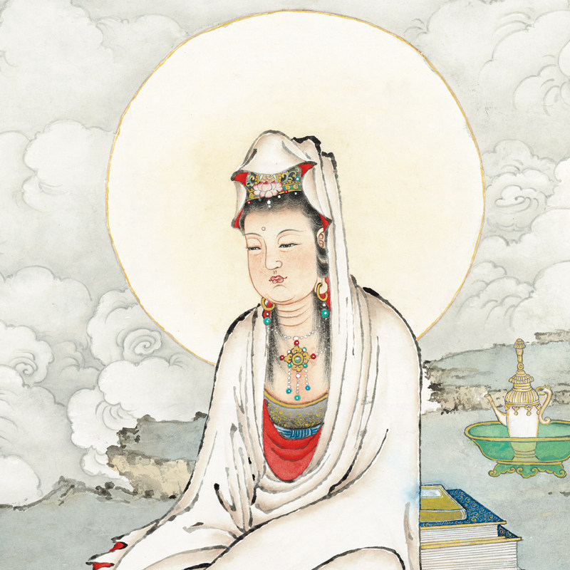 夏荆山五龙龙王朝拜观音复古书画人物佛像真迹国画