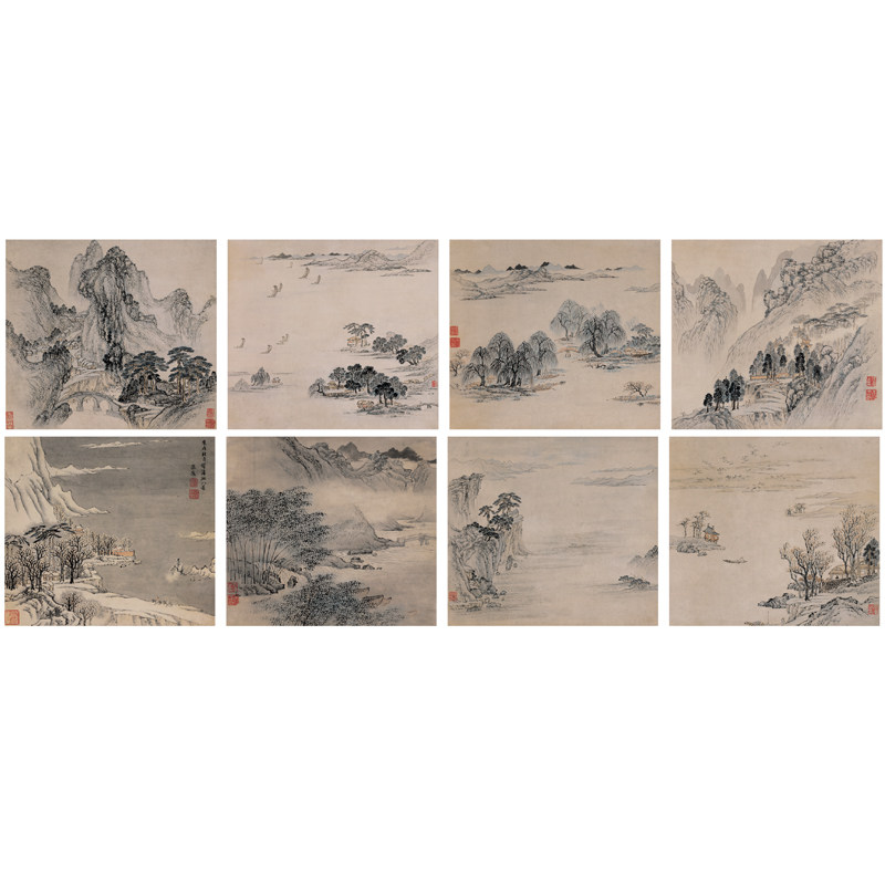 张复潇湘八景复古书画山水国画真迹微喷仿古国画