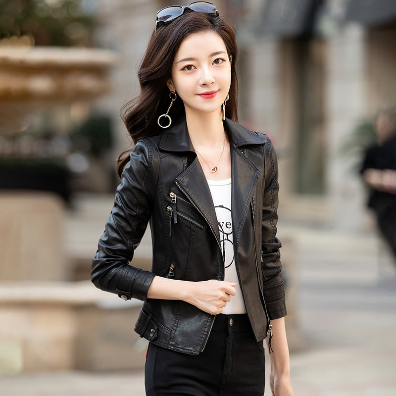 2021春季新款海宁真皮皮衣女士短款韩版修身皮衣