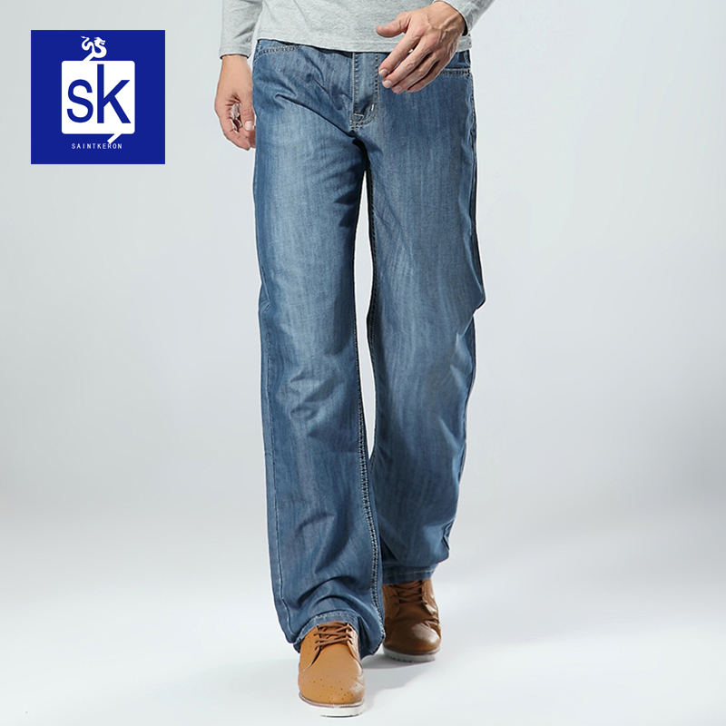 2022年夏季薄款牛仔裤男宽松直筒男裤休闲大码商务阔腿裤长裤垂感
