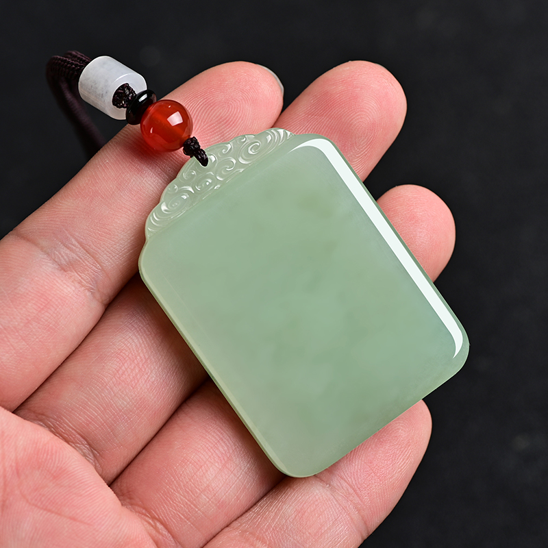 和田玉无事牌天然玉佩男女挂件青玉石定制刻字无字牌祥云平安吊坠