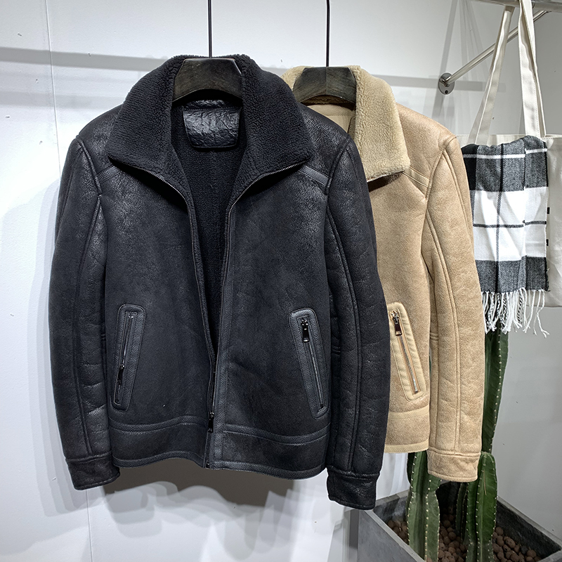 羊羔毛皮毛一体男外套短款男士羊羔绒夹克皮衣冬季加绒加厚皮袄潮