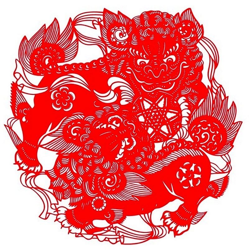 狮子大号镂空剪纸窗花不干胶玻璃贴纸麒麟送子喜字