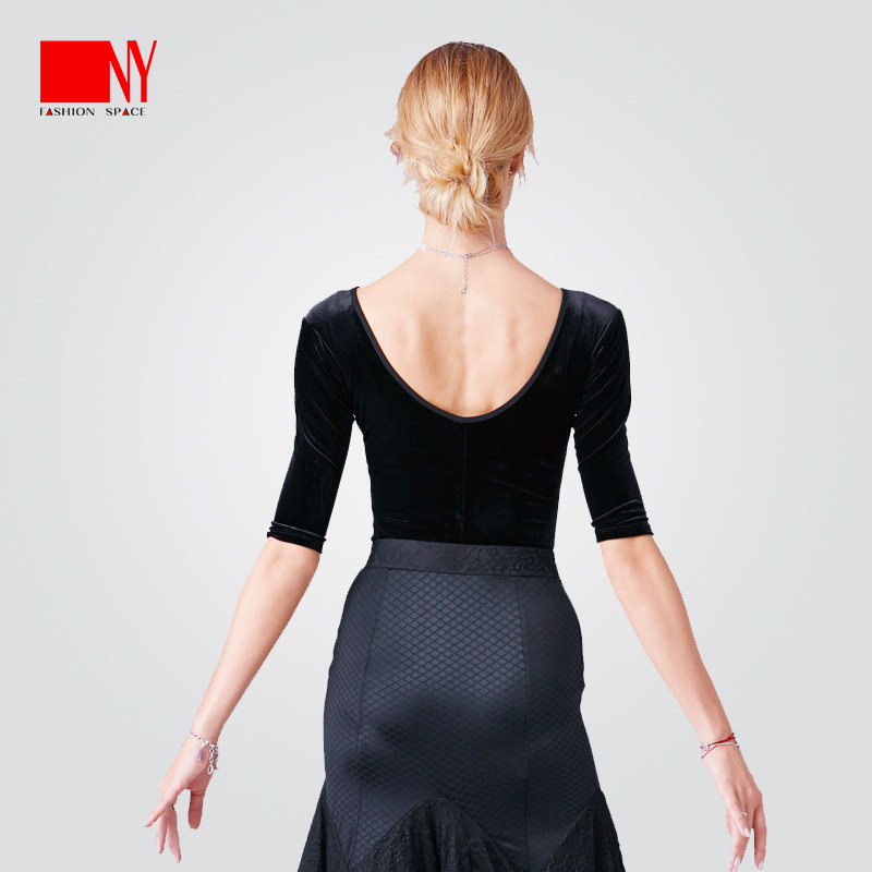 ny纳艺摩登舞服款女士舞服丝绒连体上衣练功摩登舞上装