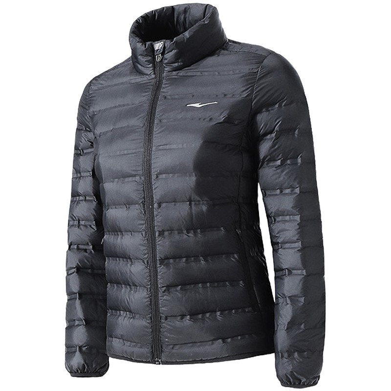 鸿星尔克短款羽绒服轻薄黑色立领无帽学生冬季保暖运动羽绒服