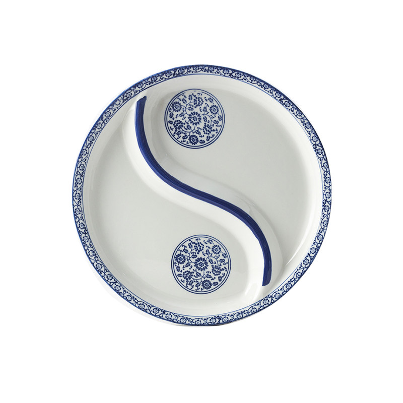 青花釉下太极盘水果拼盘创意个性异形盘双格盘圆盘果盘早餐拼菜盘