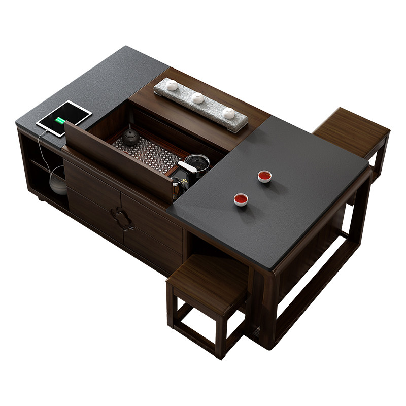 智能电自动升降式功夫茶茶几带茶台多功能茶桌客厅家用一体火烧石