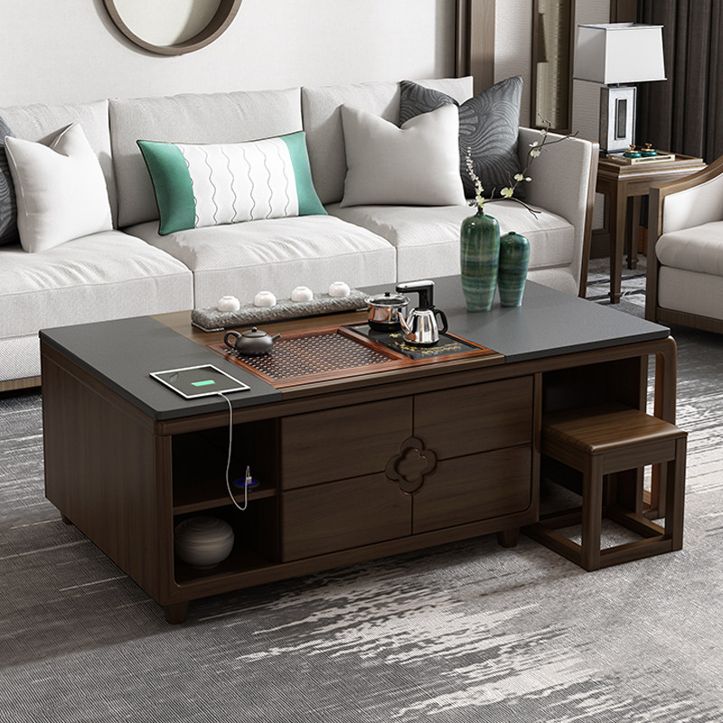 电自动升降功夫茶几桌实木茶具一体客厅家用多功能火烧石智能茶台