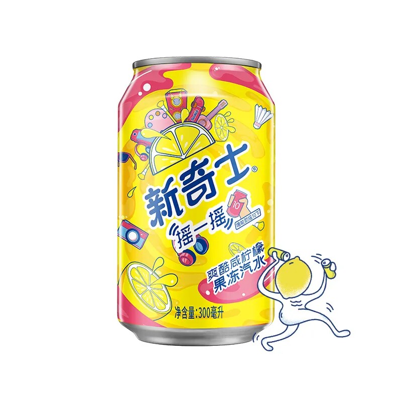 屈臣氏新奇士酷爽柠檬柠檬果果味饮料300ml罐装整箱果味