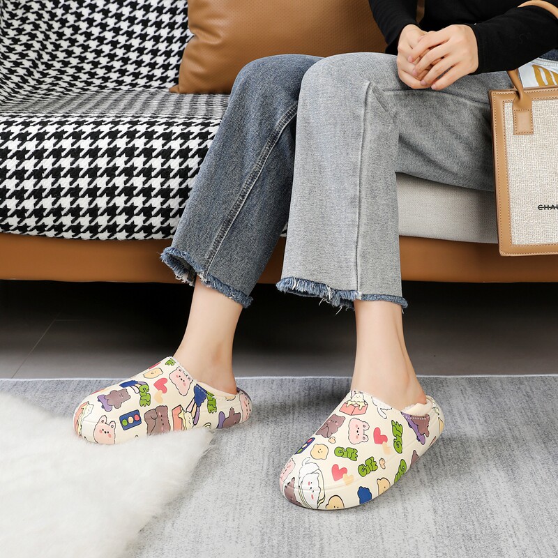 皮面防水棉鞋冬季新款两穿拖鞋软底防滑加厚包头拖