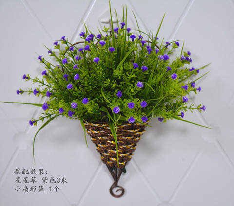 泰美家居e馆:扇形铁艺花篮欧式仿真玫瑰墙壁吊兰花绢花客厅装饰花拍摄