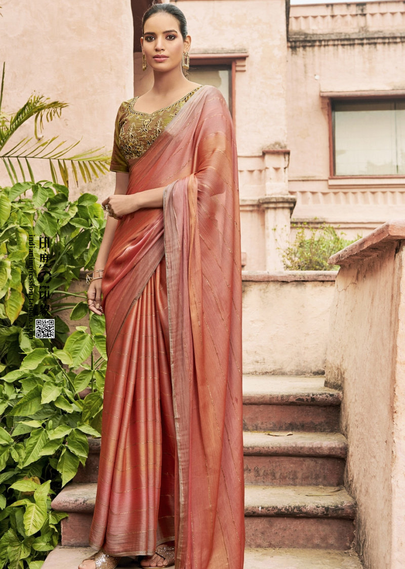 2020春夏新款印度纱丽雪纺烫金条纹民族风莎莉民族服装