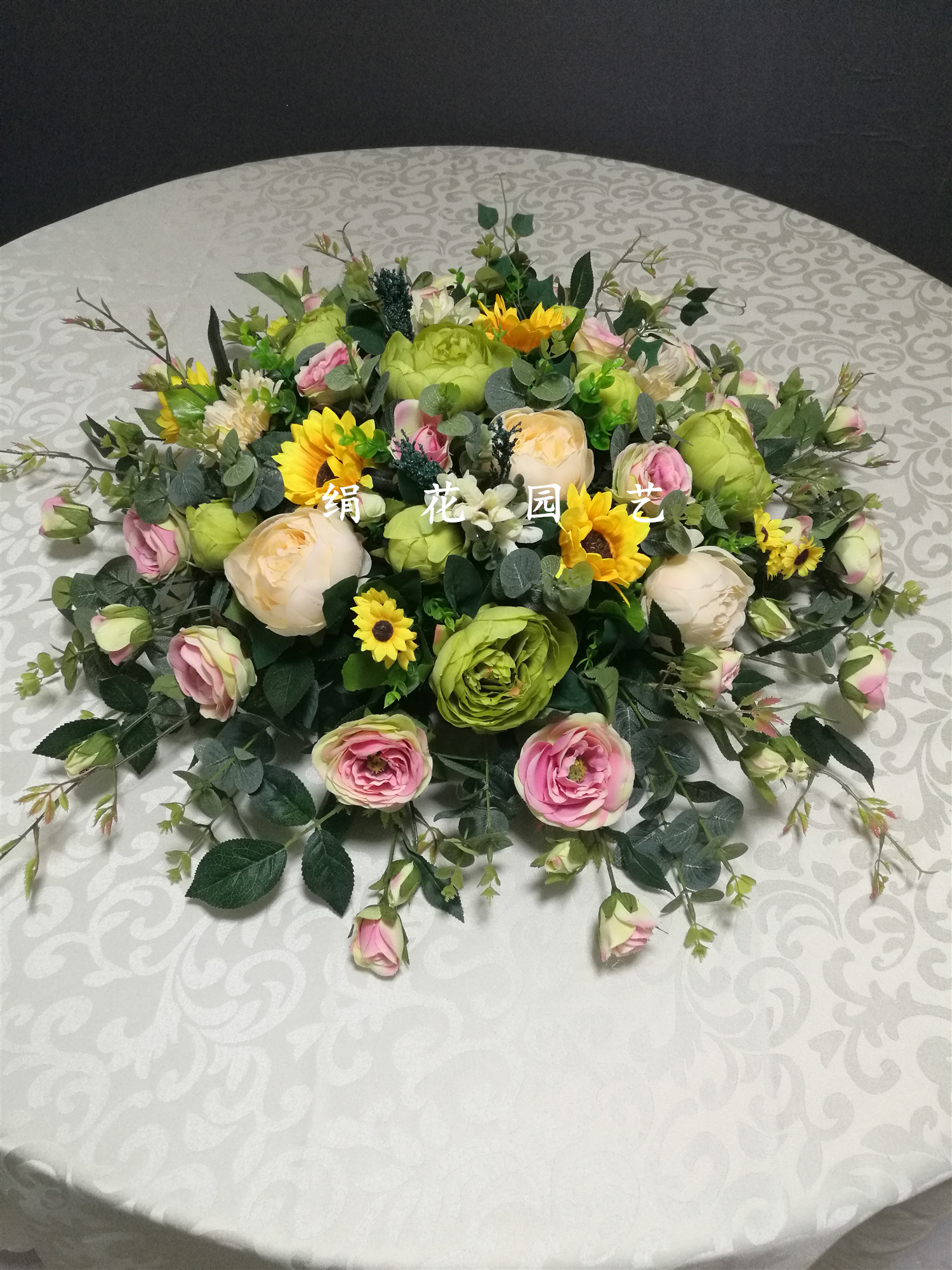 特价仿真桌花会议桌假花酒店电动转盘圆桌大型仿真花