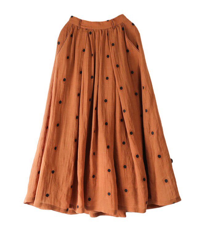 8758座裙子波点显瘦气质满绣双层半身2021混纺半身裙