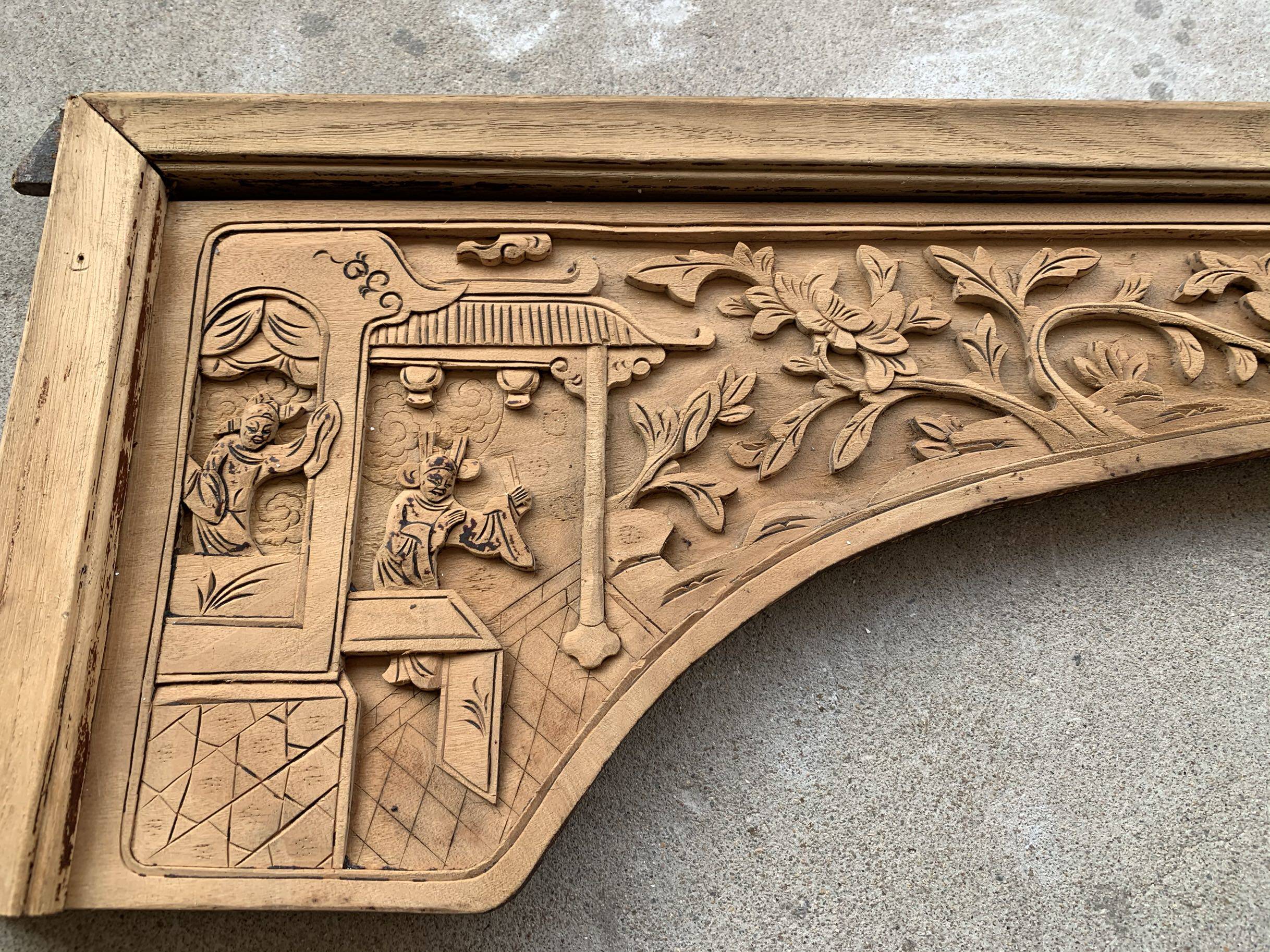 木雕清代楠木妇唱夫随挂落物件雕件古玩古董收藏通花板