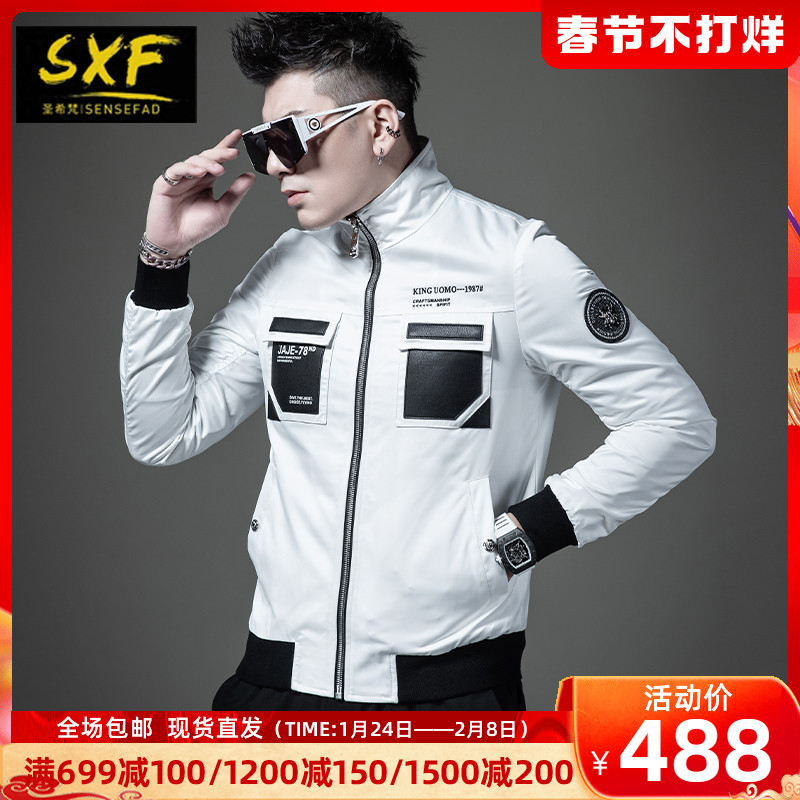 SXF圣希梵夹克男 2021秋季新款潮流拼皮外衣翻领外套男士上衣褂子